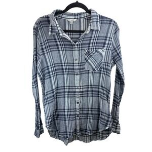 Lucky Brand Blue Plaid Long Sleeve Button Up Shirt Womens Sz L Lightweight Fall